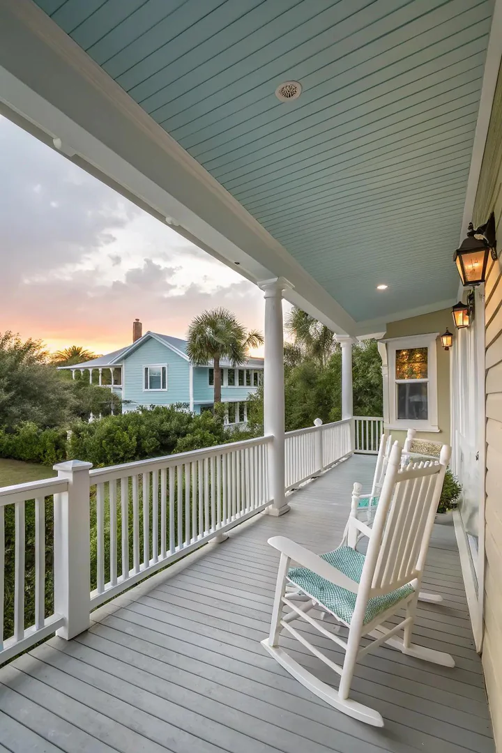 Painted haint blue porch ceiling on a Florida home.