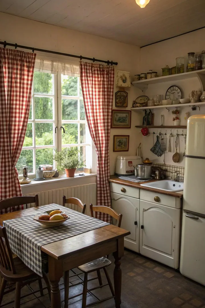 Gingham curtains bring a touch of timeless country style.