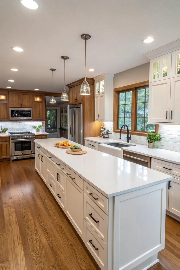 White solid surface Corian kitchen countertop.