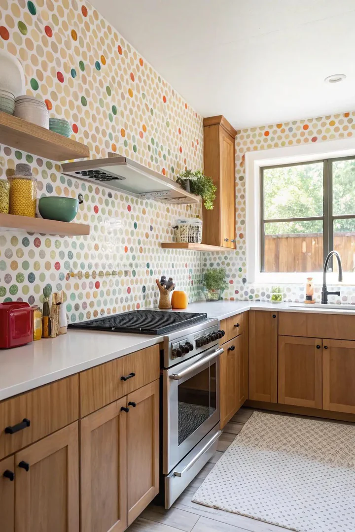Penny round tile kitchen backsplash.