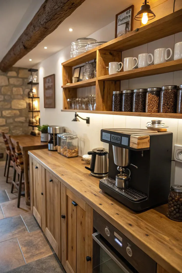 Built-in coffee station in a remodeled kitchen.