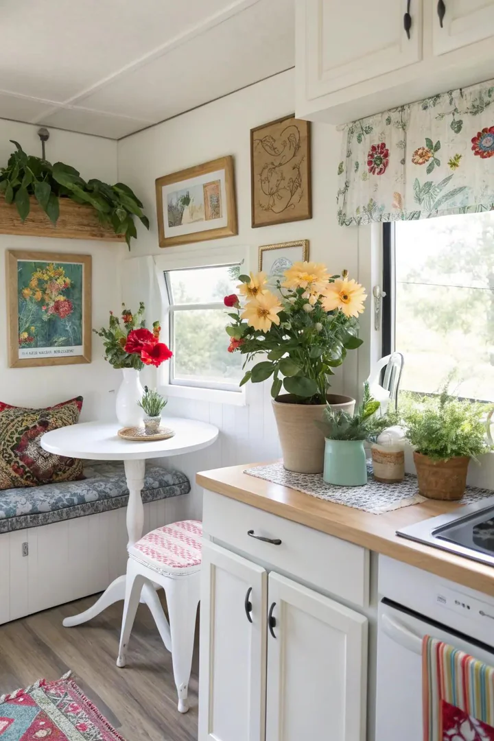 Decorative trim and molding in a mobile home kitchen.