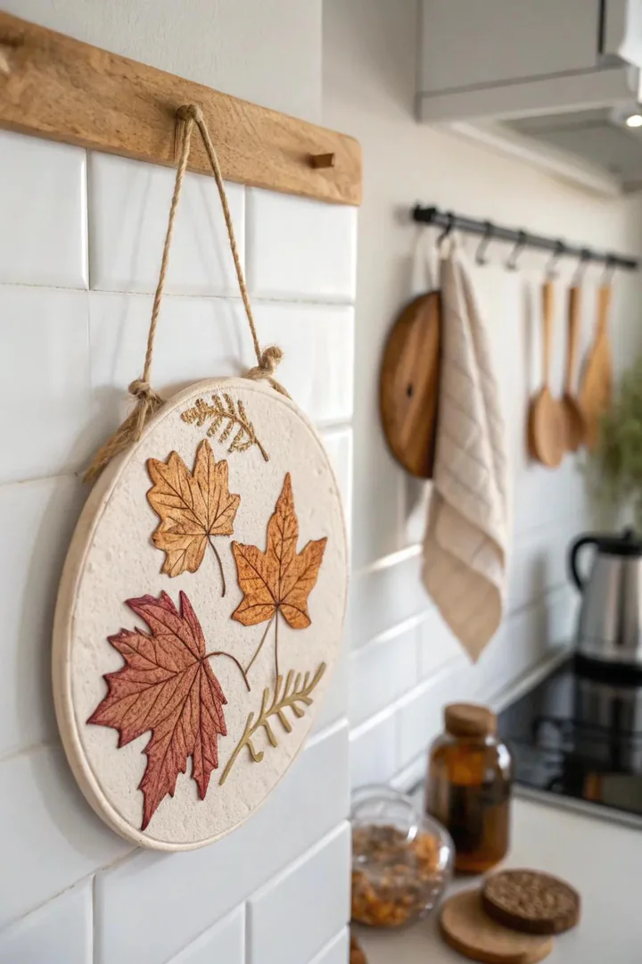 Seasonal themed polymer clay wall display.