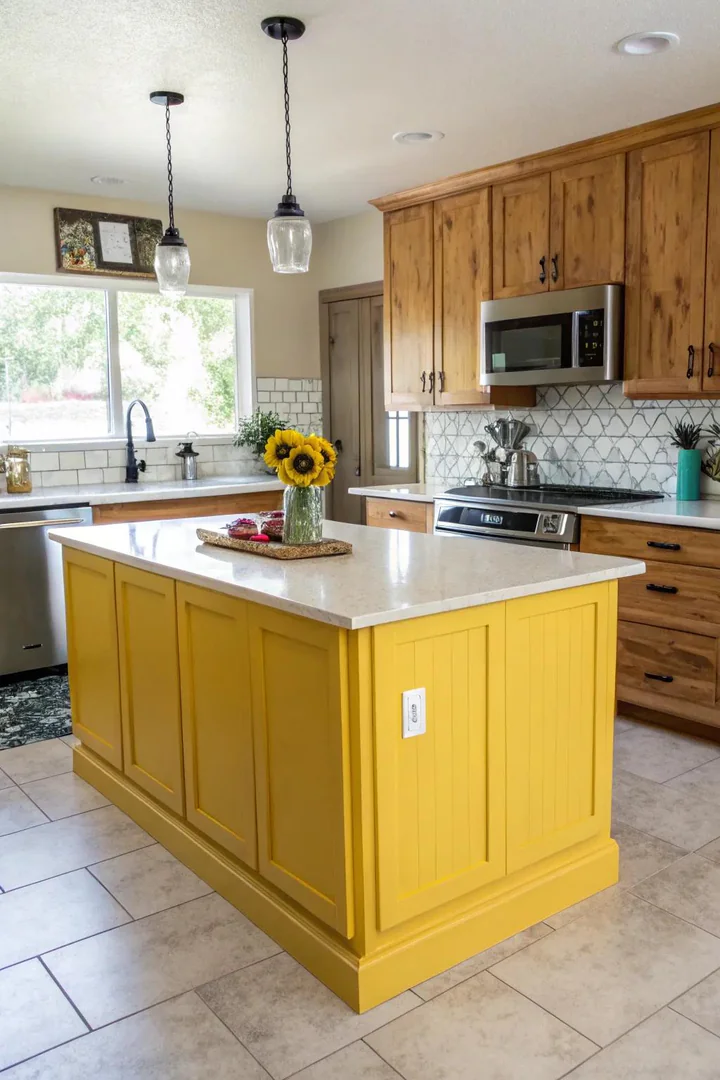 Sunflower-themed kitchen island design.