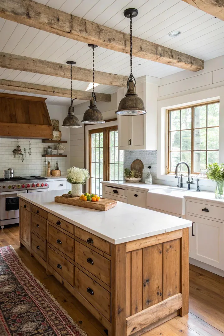 White-washed butcher block kitchen countertop.