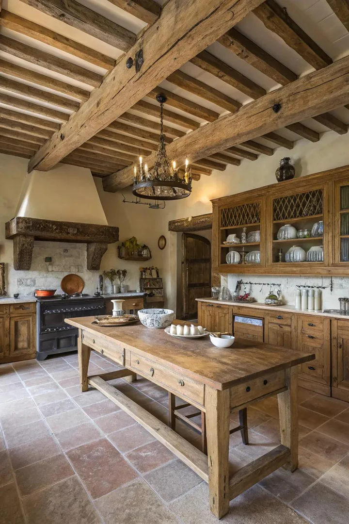 Architectural details in a French country kitchen.