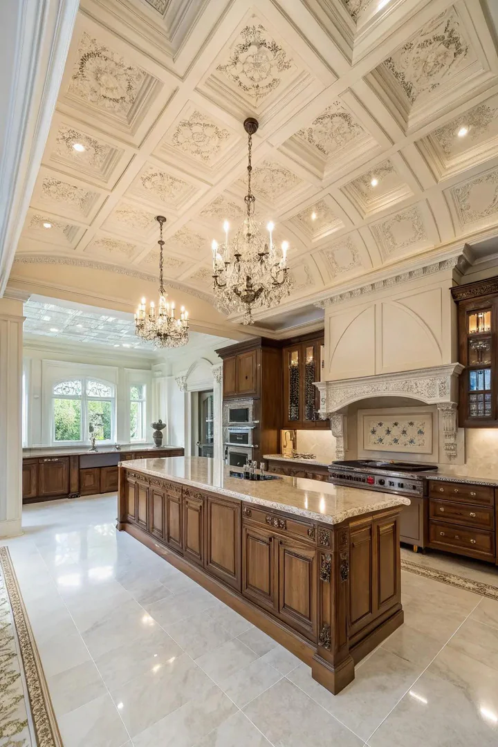 Wainscoting installed in unexpected kitchen locations.