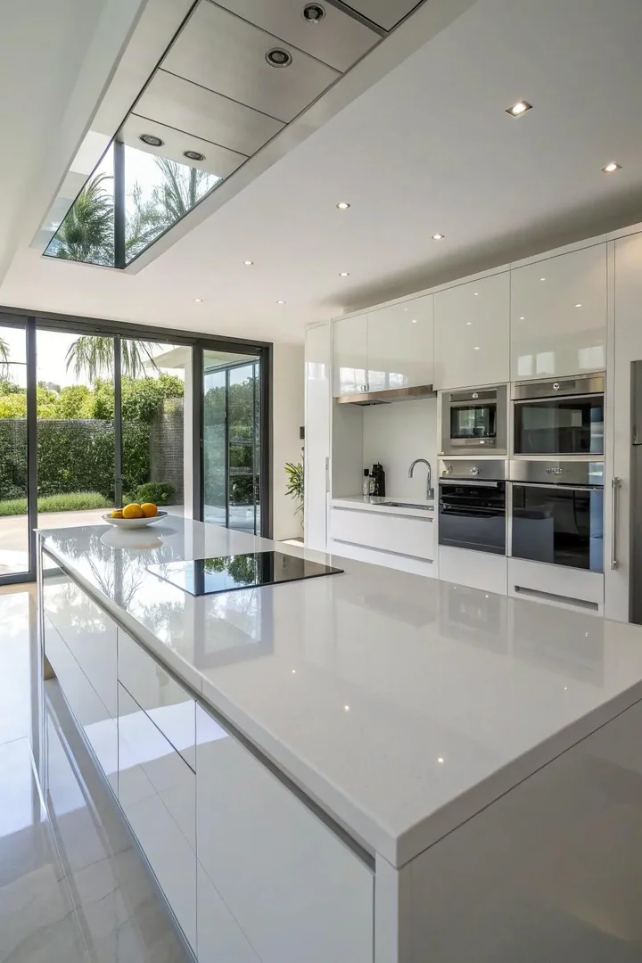 White tempered glass kitchen countertop.
