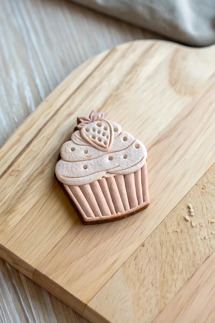 Clay cupcake magnet with swirled frosting and a tiny cherry