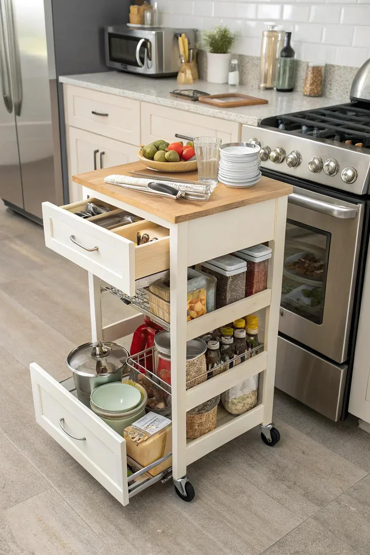 Roll with it: movable drawer units for dynamic kitchens.