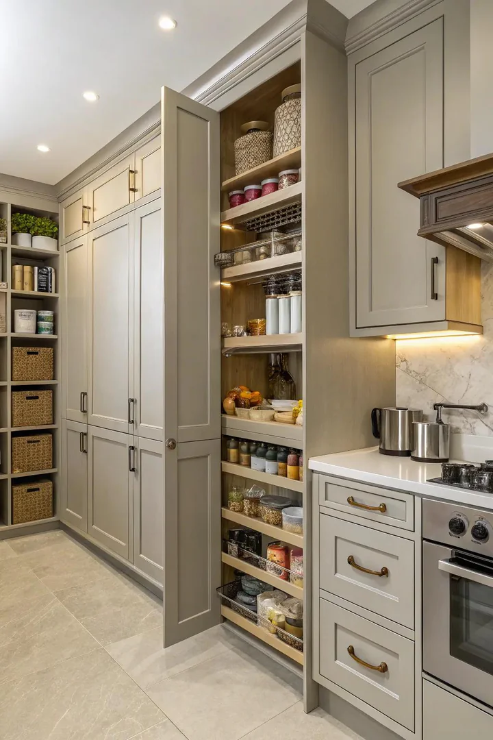 Vertical storage solutions in a remodeled kitchen.