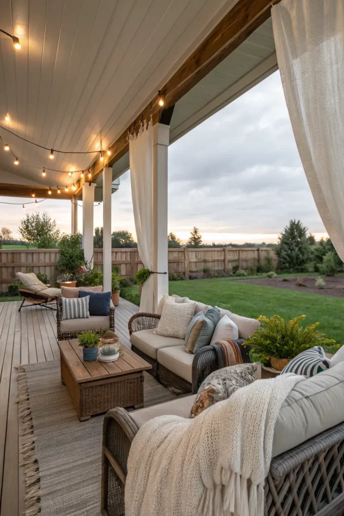 Cushioned Seating on L-Shaped Porch