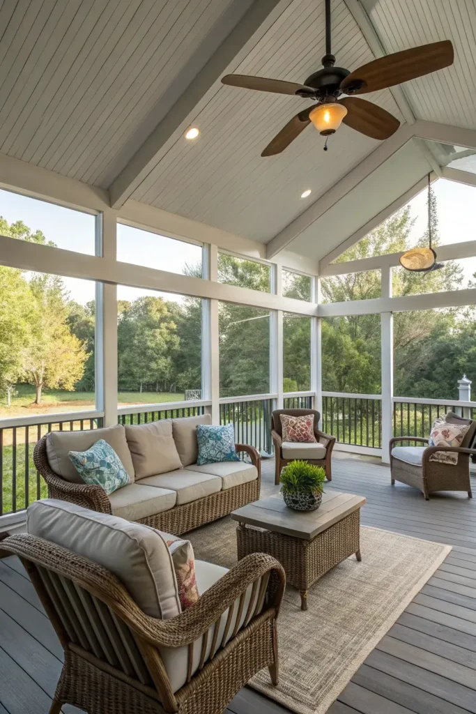 Statement Ceiling Fan on Screen Porch