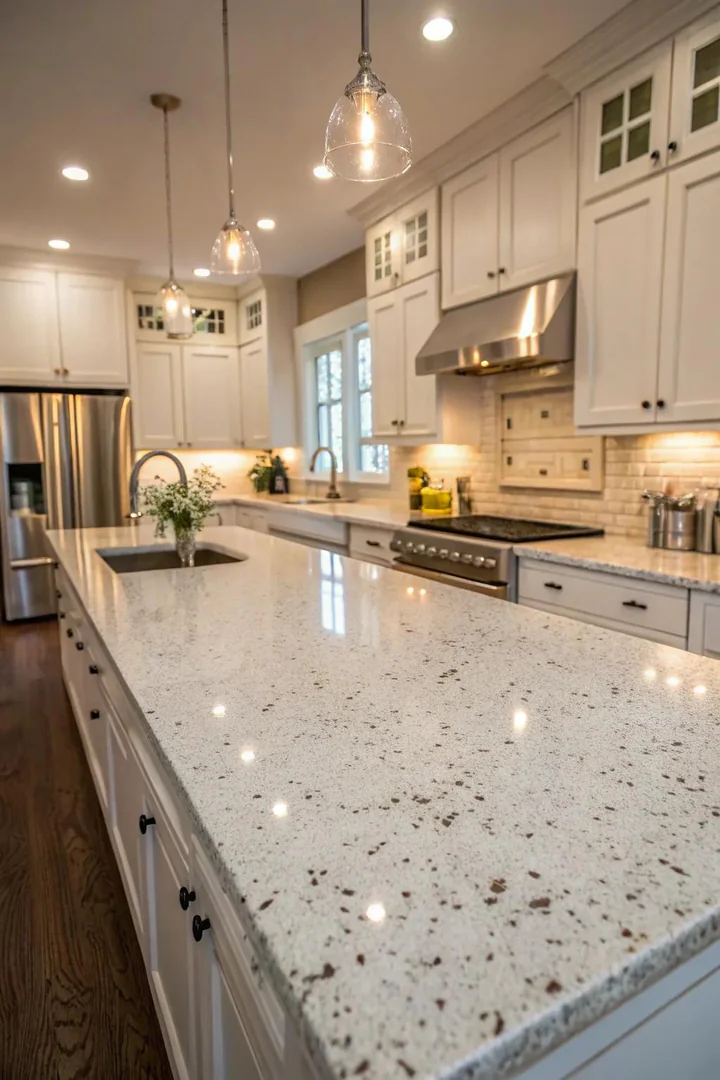 White granite kitchen countertop.