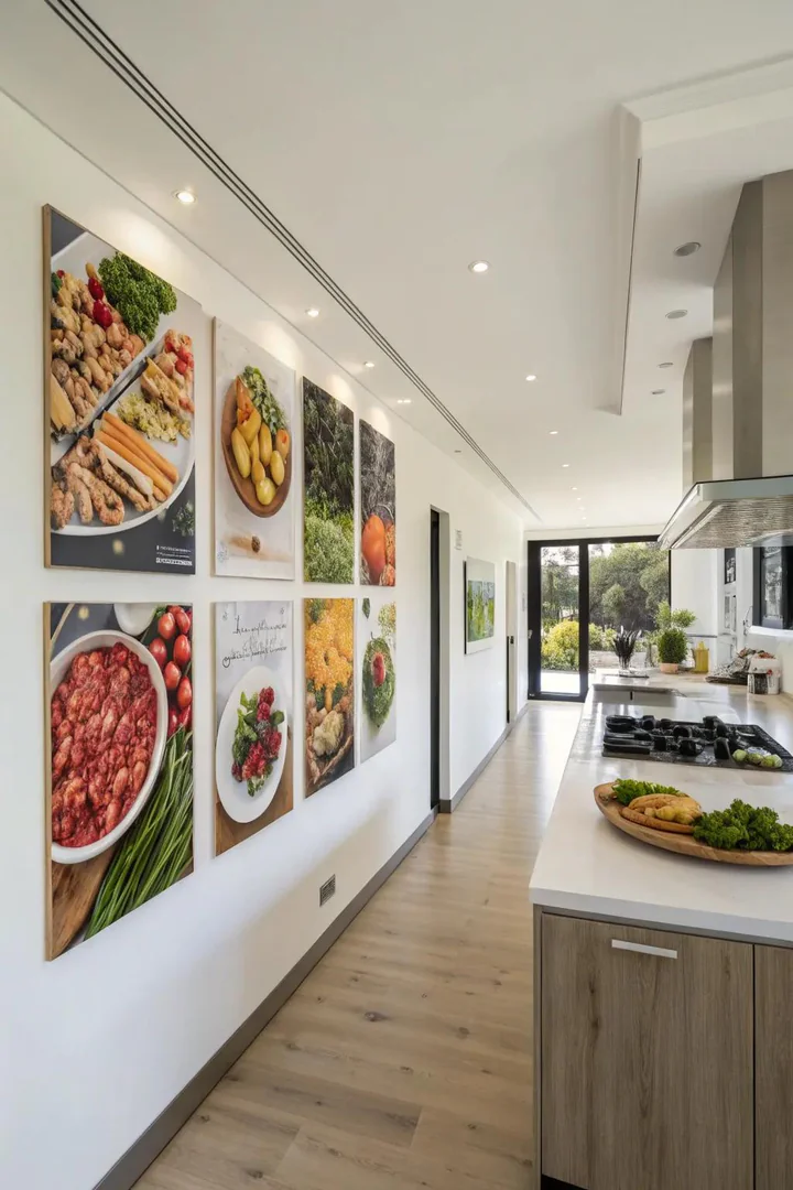 Artistic wall decor that adds character to the kitchen.