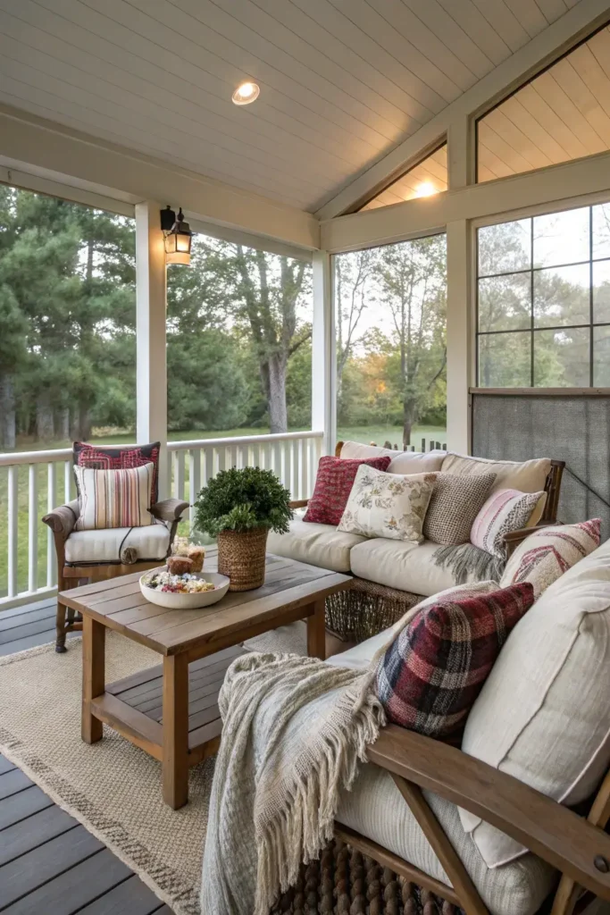 Throws and Pillows on Screen Porch