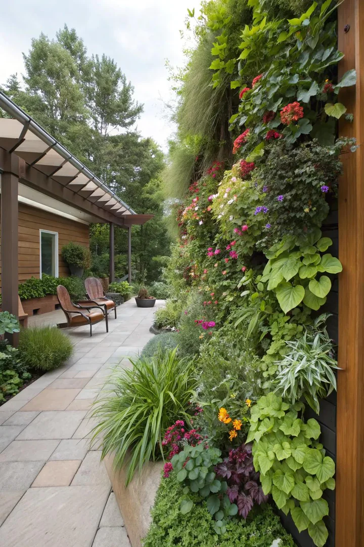 Vertical garden wall on a budget patio.