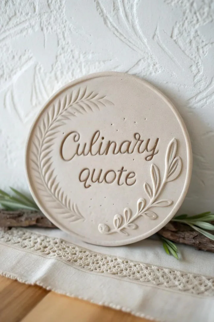 Culinary quote plaque in polymer clay.