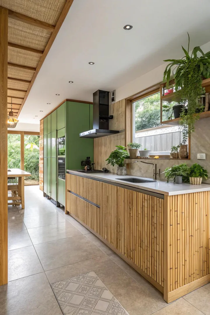 Eco-friendly sustainable wainscoting in a kitchen.