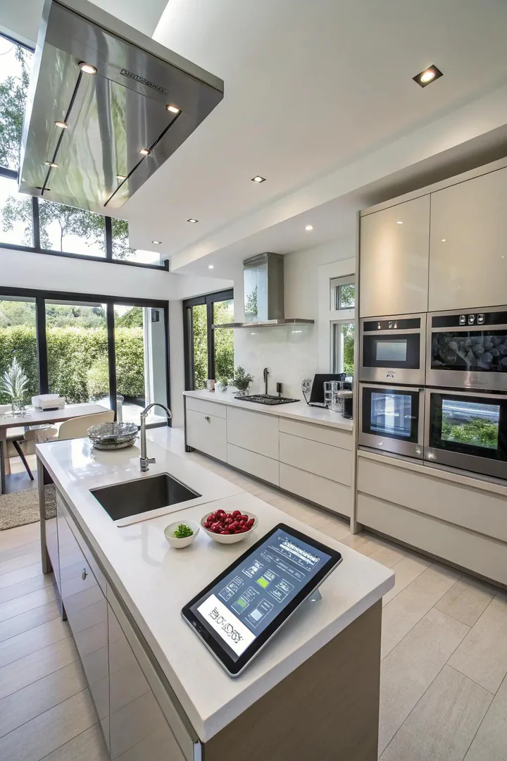 Smart home technology integrated in a wheelchair accessible kitchen.