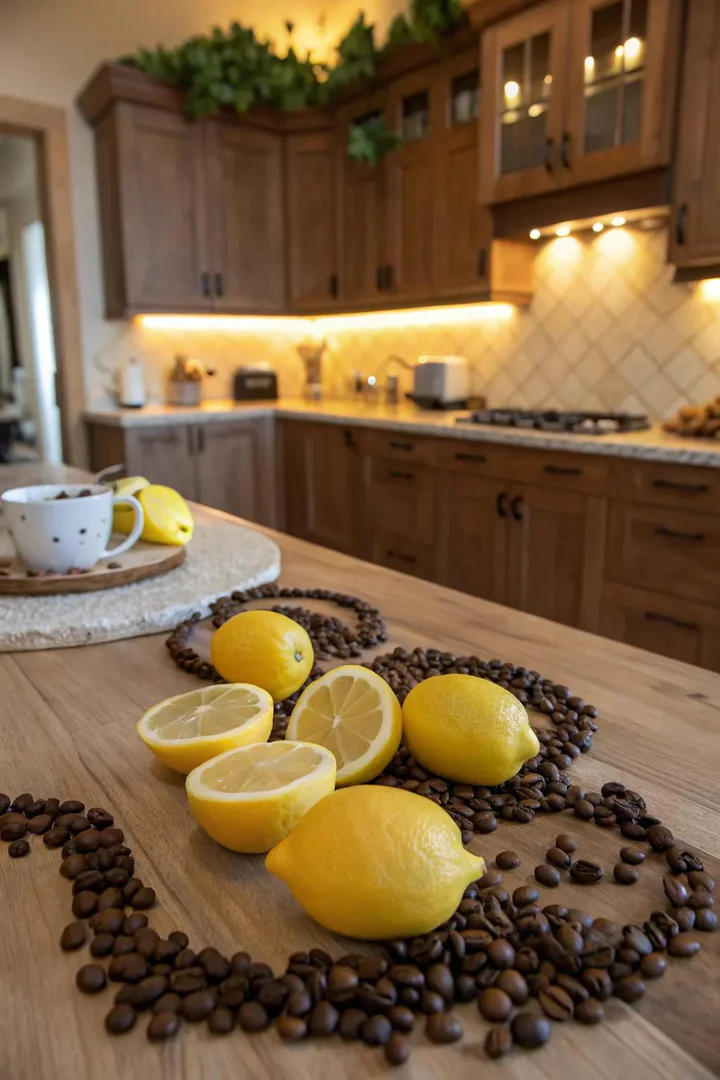 Bowl of fresh lemons and a rosemary sprig on a kitchen counter