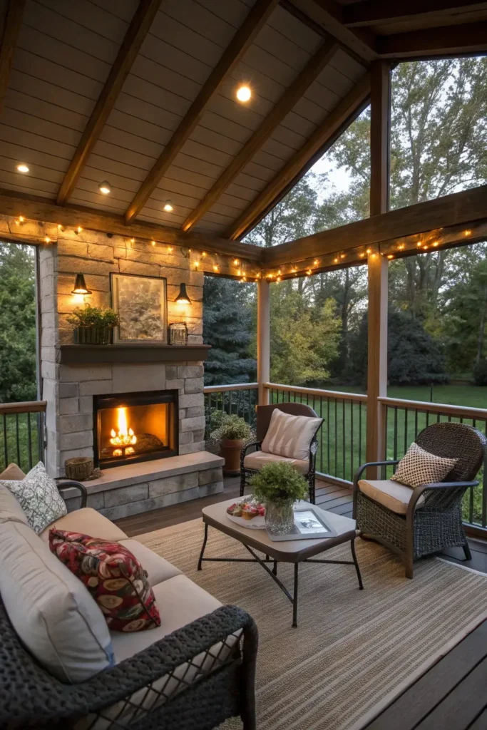 Fireplace on Screen Porch