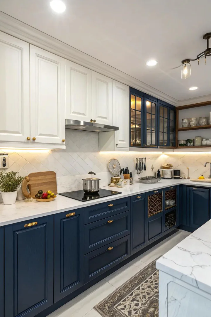 High-contrast color accents for visibility in an accessible kitchen.