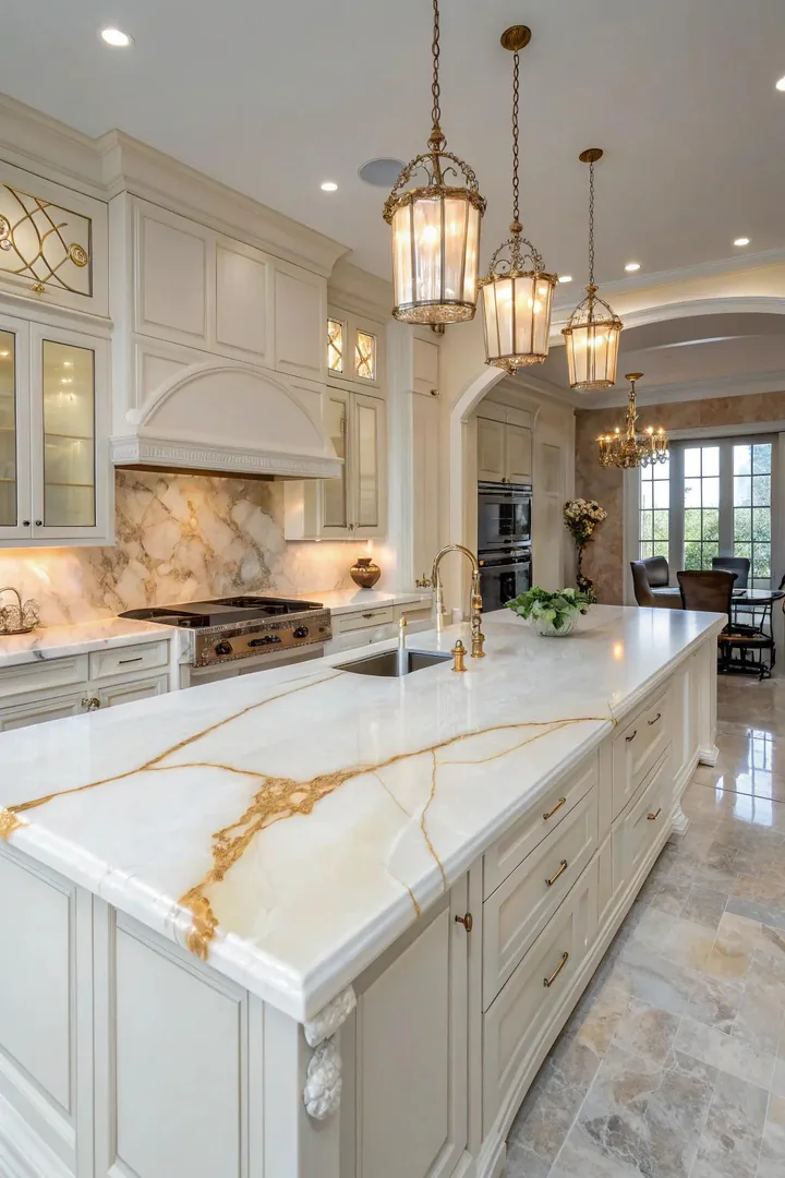 White onyx kitchen countertop.