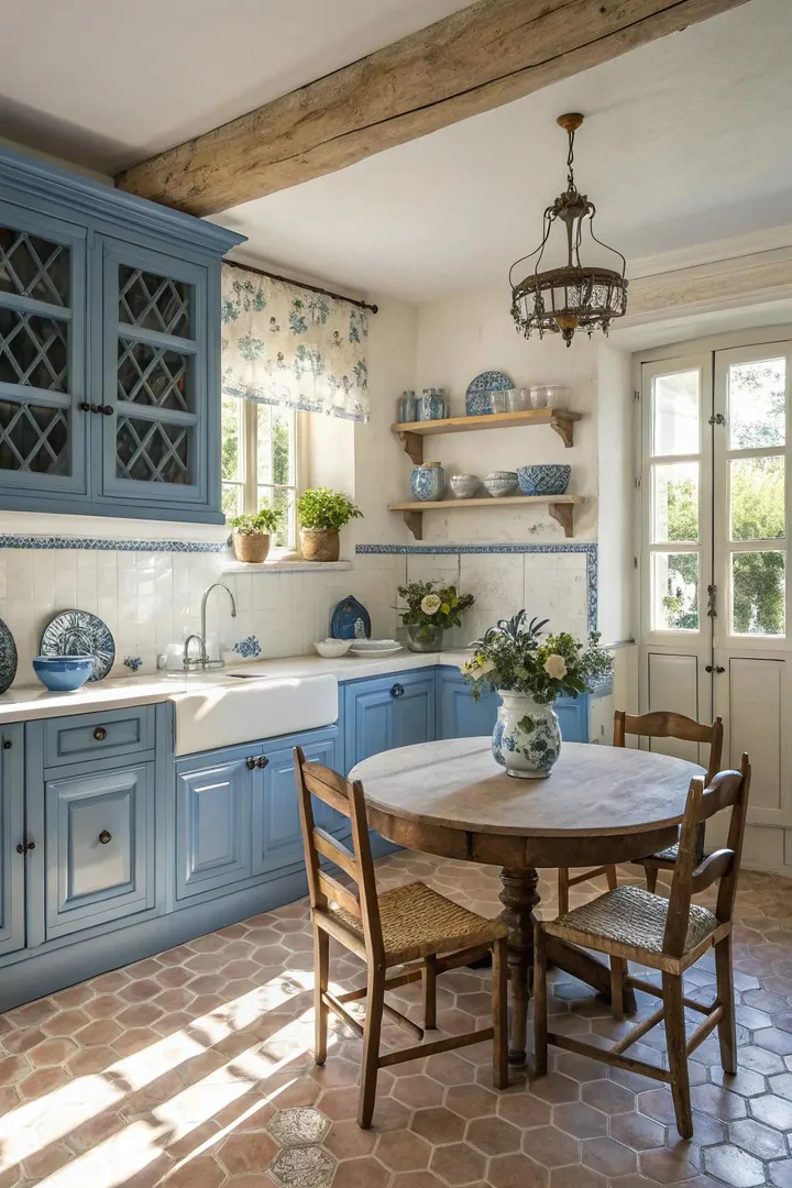 Classic French color palette in a kitchen.
