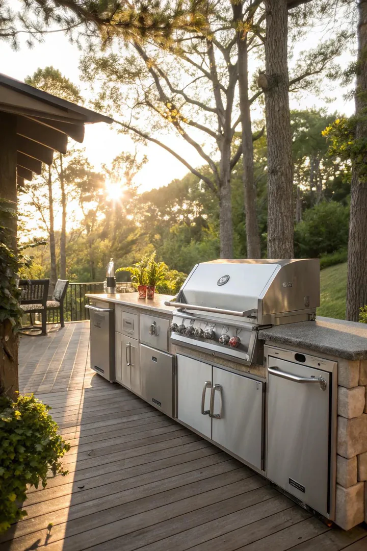 Weatherproof appliances in an outdoor kitchen.
