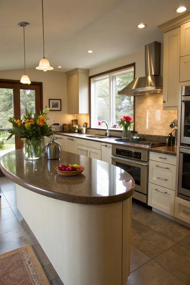 Rounded counter edges in a wheelchair accessible kitchen.