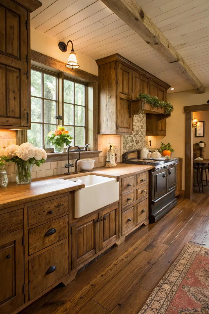 Original architectural features preserved in a French country kitchen.