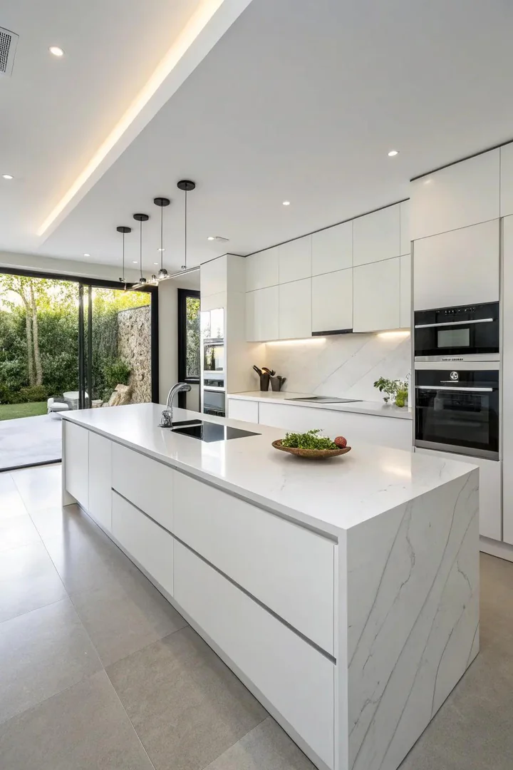 Corian solid surface white kitchen countertop.