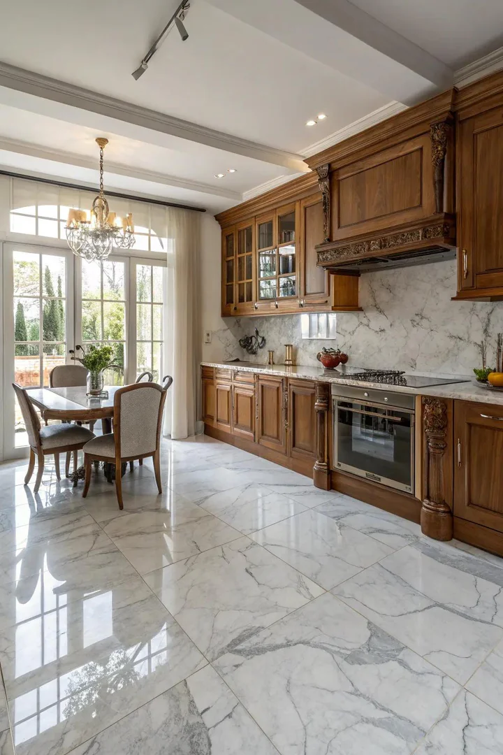Silver Shadow marble kitchen floor.