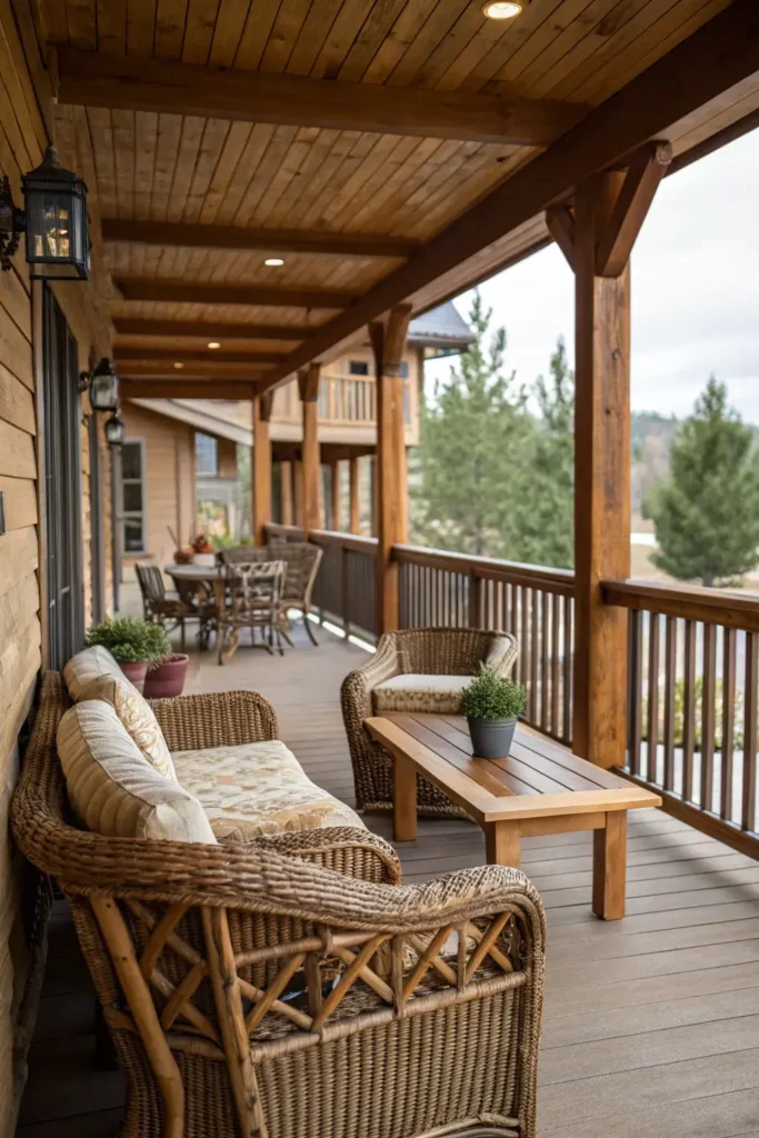Rustic Wood Accents on L-Shaped Porch