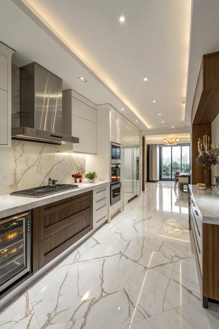 Skyline honed marble kitchen floor.