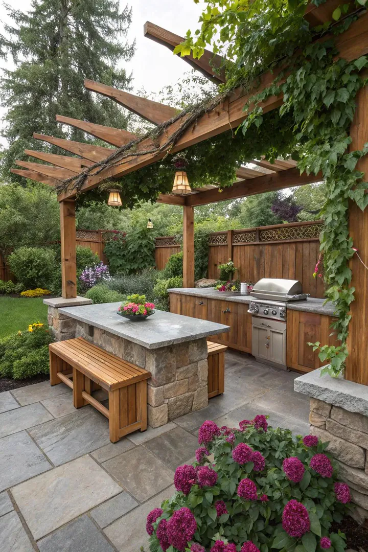 Nature-inspired outdoor cooking nook.