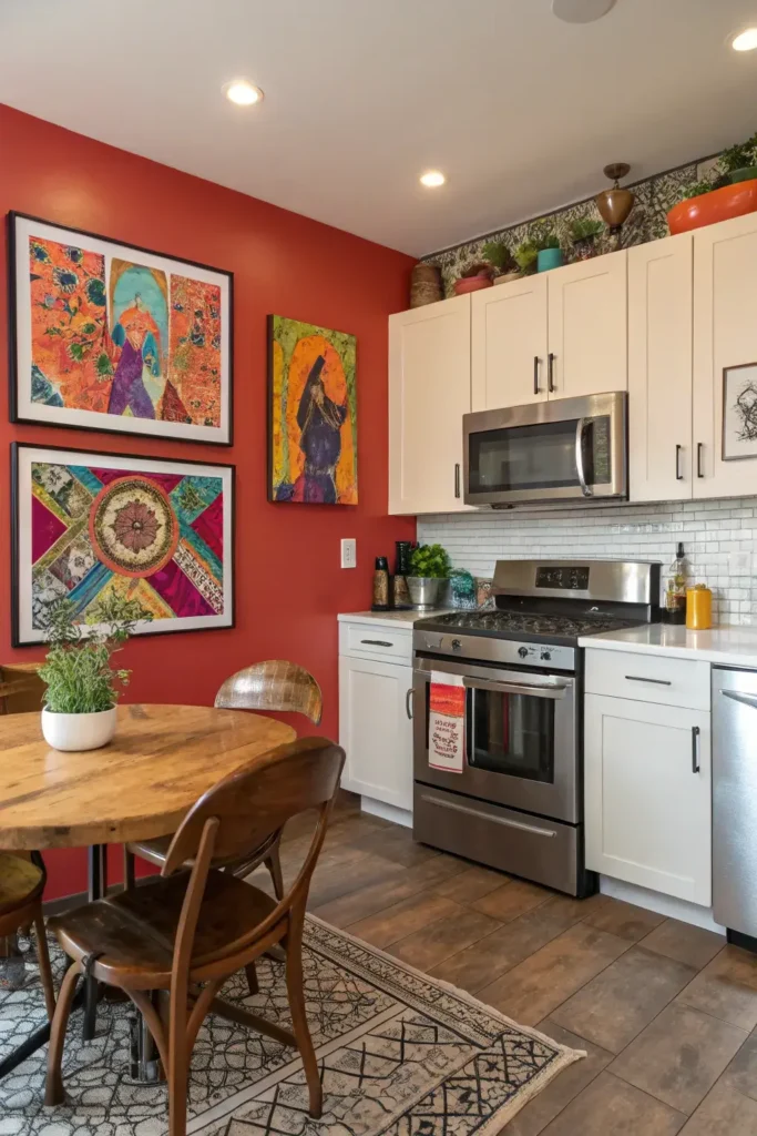 Kitchen accent wall with peel-and-stick wood panels