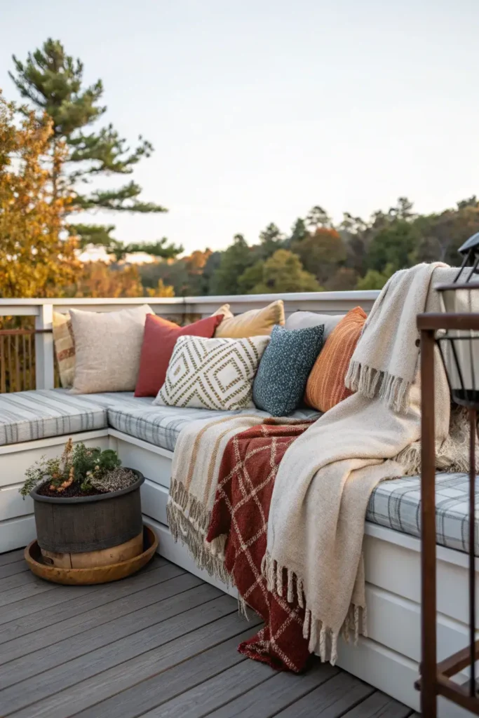 Throw Pillows and Blankets on Small Deck