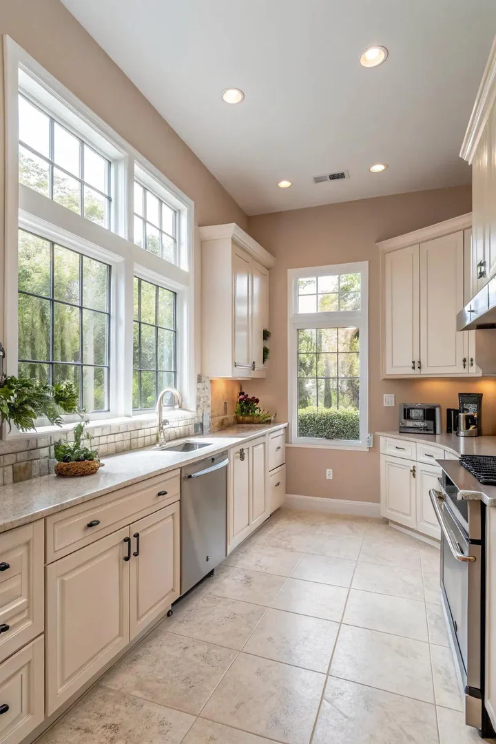 Freshly painted kitchen walls in a neutral tone for staging