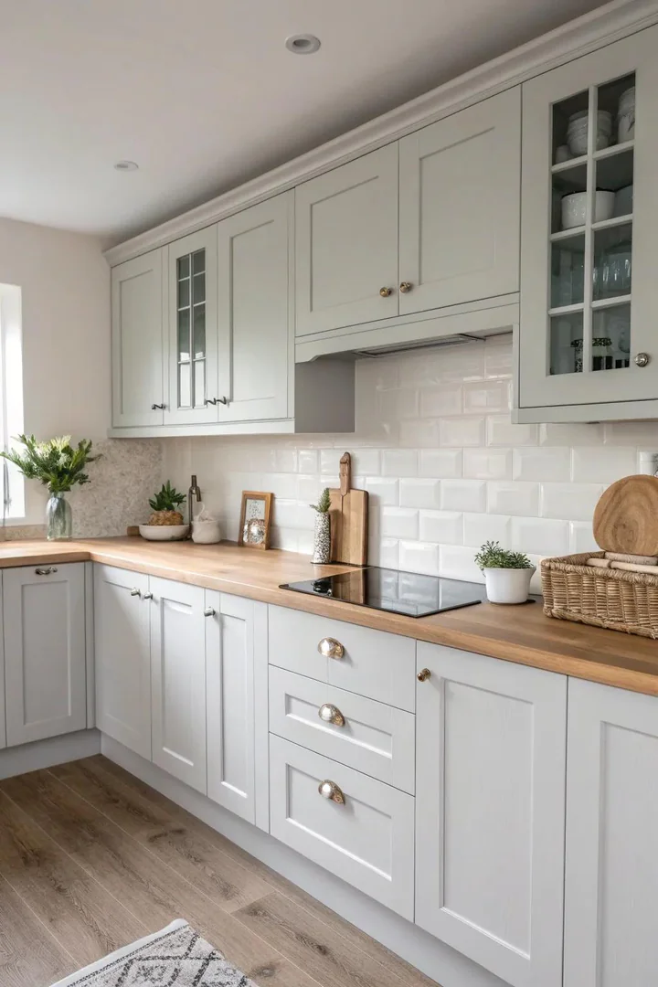 Two-tone painted kitchen cabinets.
