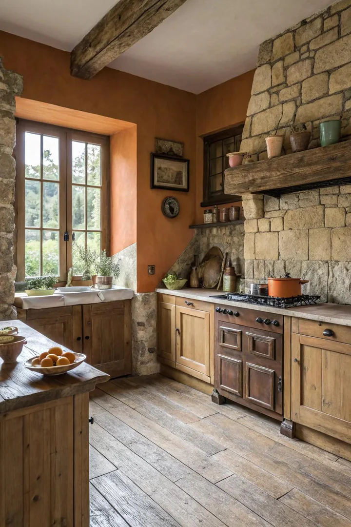 Warm colors envelop the kitchen in comfort and style.