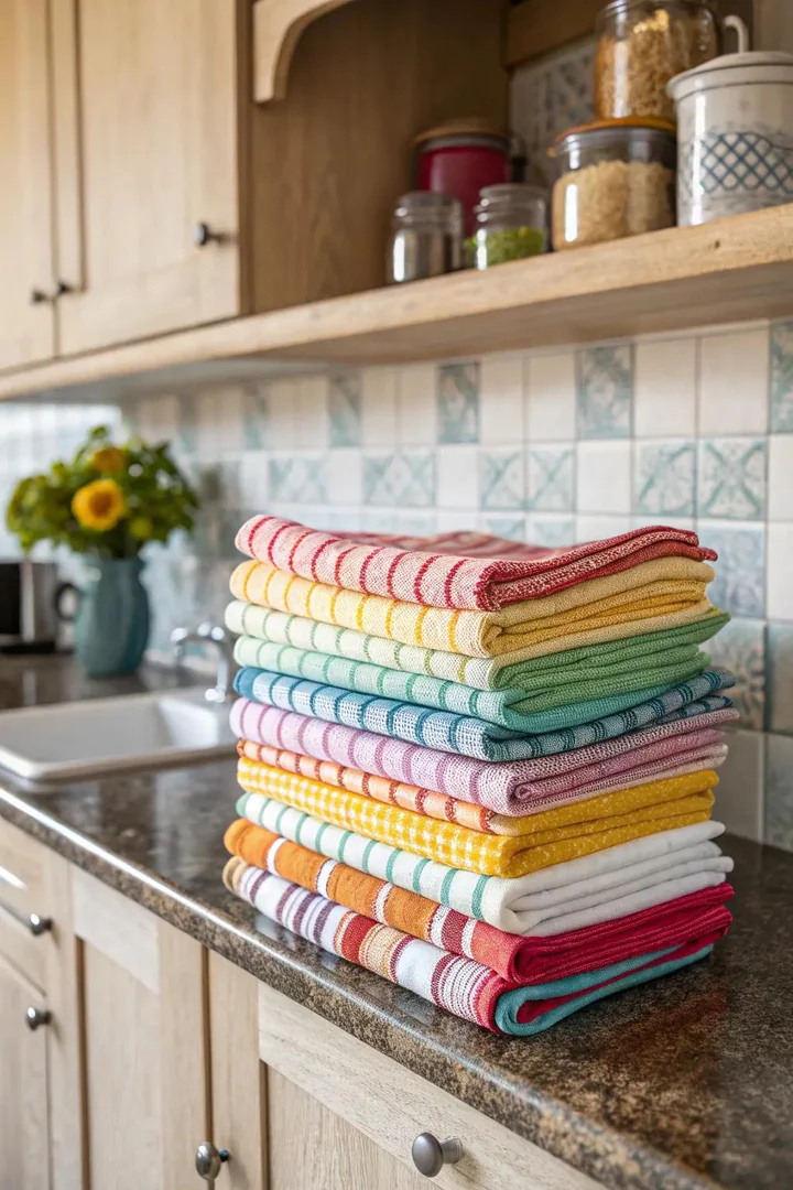 Colorful dish towels that brighten any kitchen.