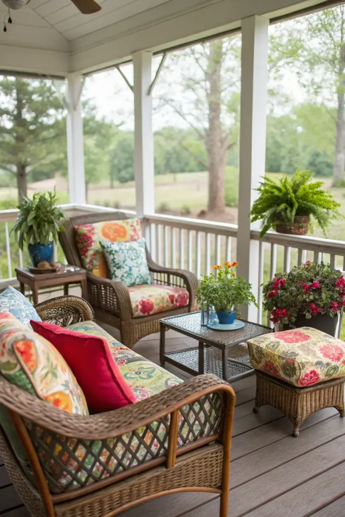 Rattan Furniture on Screen Porch