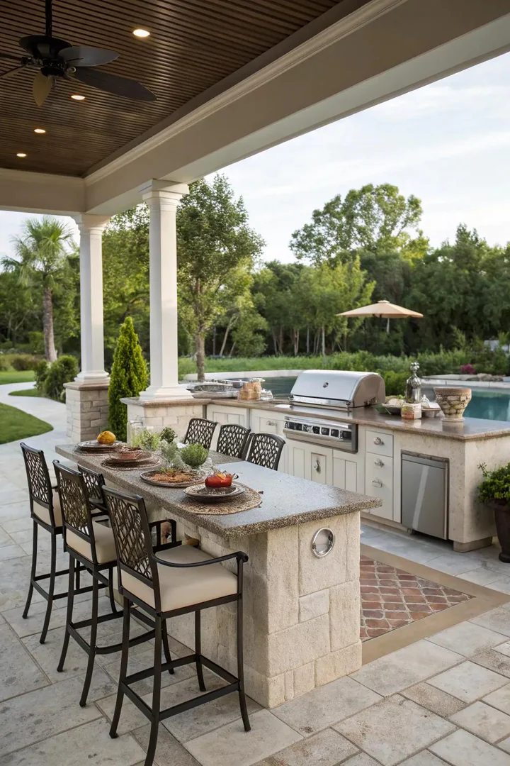 A social hub with dining and bar spaces near the pool.