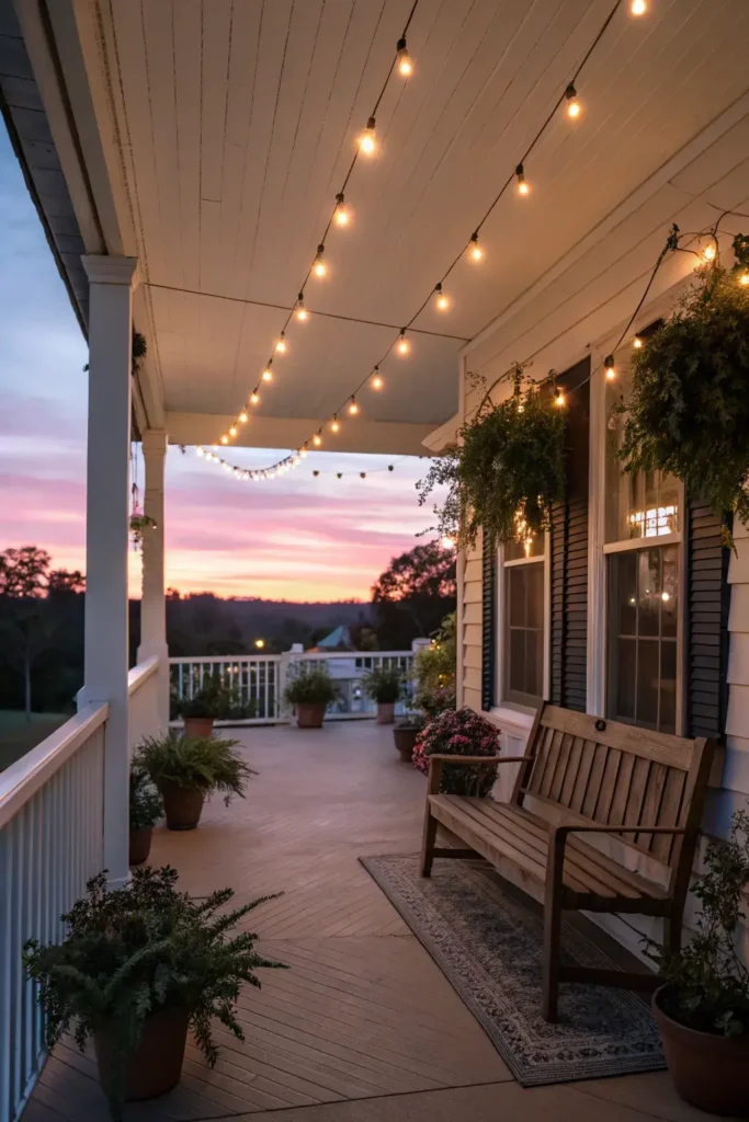String Lights on Front Porch