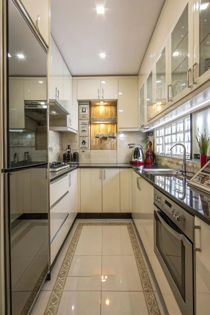 Light-reflective surfaces brightening a small kitchen.