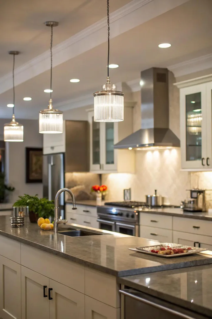 Under-cabinet LED lighting brightening a staged kitchen