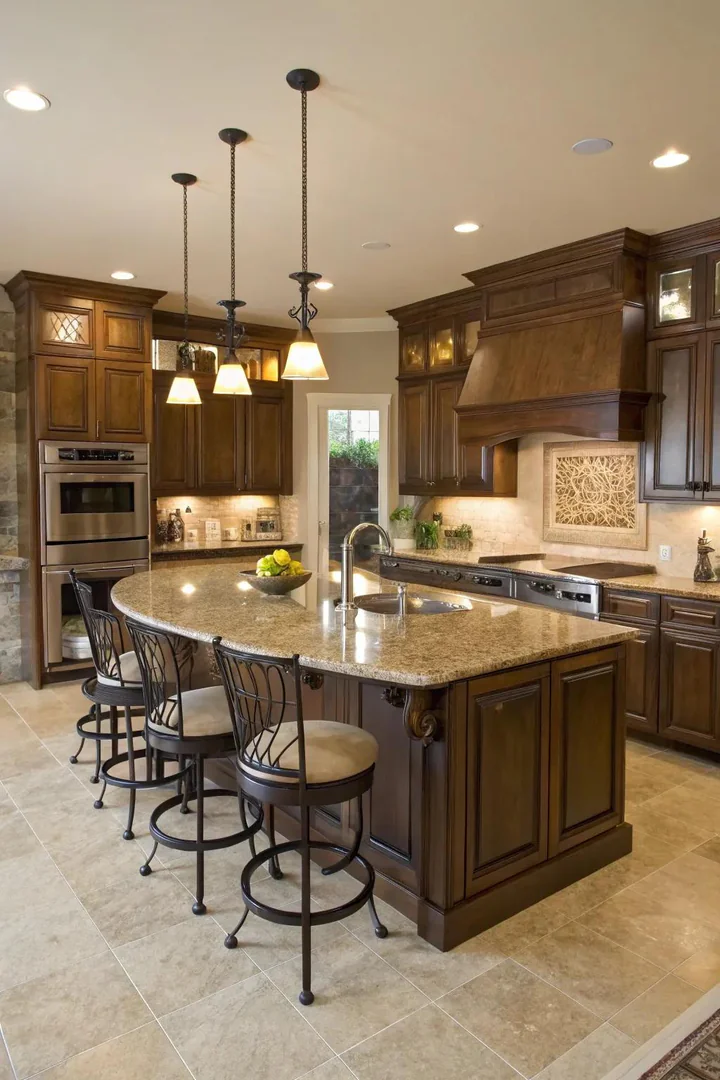 Kitchen with a large center island and perimeter cabinets