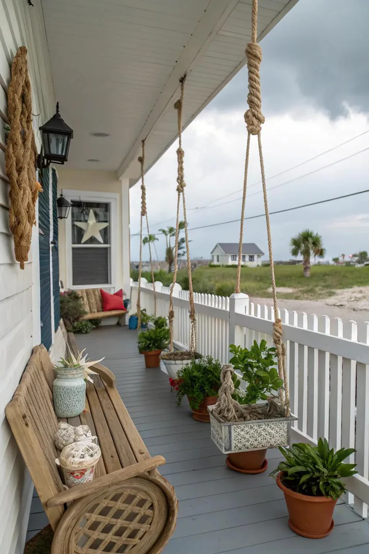 Nautical and coastal accents on a Florida front porch.